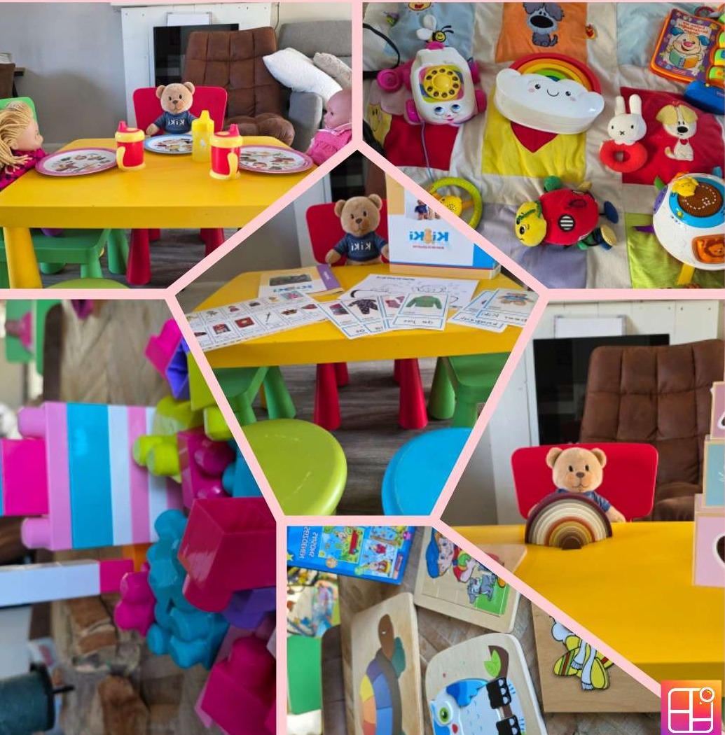 Spelen met beer Kiki tijdens de opvang. 